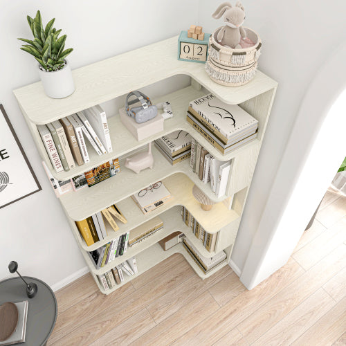 90cm Corner Bookshelf with Anti-Drop Panel and Open Shelves