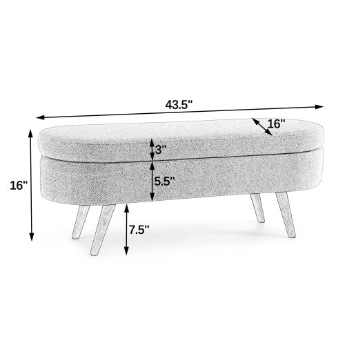 Ottoman Oval Storage Bench,Rubber Wood Legs, Gray (43.5inch x16inch x16inch ) Cyan