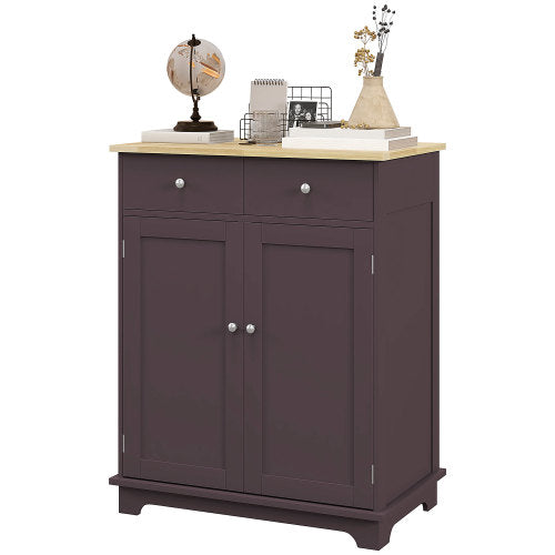 Sideboard with Solid Wood Countertop, Modern Kitchen Storage Cabinet, Coffee Bar Cabinet with 2 Drawers, Doors and Adjustable Shelf, Coffee