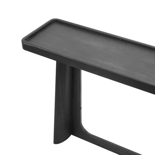 Farmhouse Console Table with Tray Top Design, Solid Wood Frame for Entryway, Living Room or Sofa Back, Black