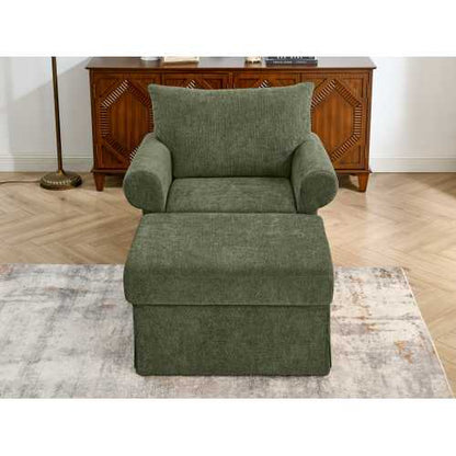 37.5-Inch Plush Chenille Accent Armchair with Movable Ottoman for Living-Room Bedroom Apartment
