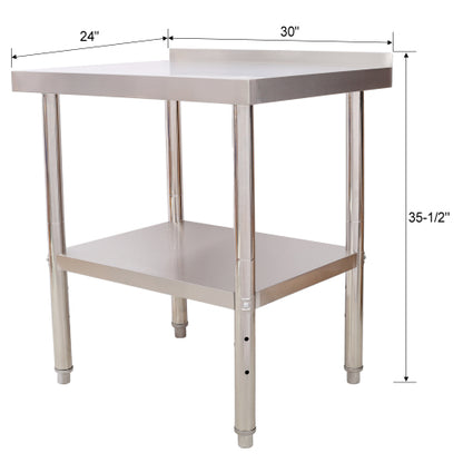 30inch x 24inch x 35.5inch Stainless Steel Prep Table 440lb Load Capacity Adjustable Undershelf Commercial