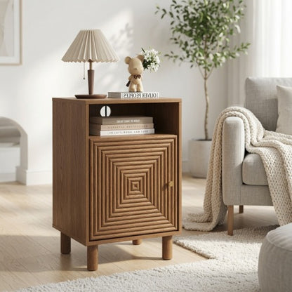 2-Pack Brown Nightstand with Charging Station & Wood Legs
