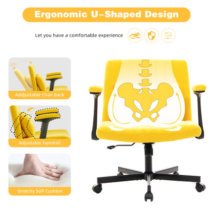 Yellow Linen Criss Cross Armrest Office Chair with Wheels - Ergonomic for Home Office, Work & Study