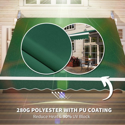 Outsunny 8' x 7' Patio Retractable Awning, Manual Exterior Sun Shade Deck Window Cover, Green