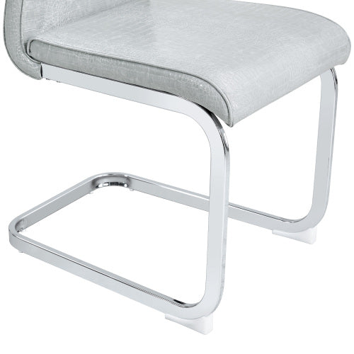Set of 2 Retro Alligator Skin Faux Leather Dining Chairs, Crystal Buckle Design with Electroplated Metal Bow Legs