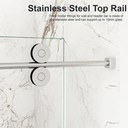 56"-60"W x 72"H Frameless Single Sliding Shower Door – 5/16" (8mm) Clear Tempered Glass, Bypass Design with Chrome Finish