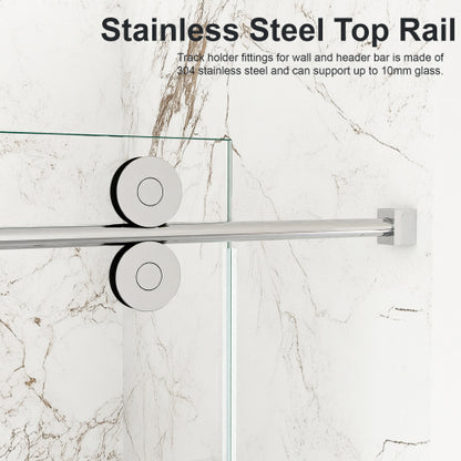 56"-60"W x 72"H Frameless Single Sliding Shower Door – 5/16" (8mm) Clear Tempered Glass, Bypass Design with Chrome Finish