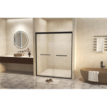 50-54" W × 72" H Tempered Glass with Explosion Proof Film, Aluminum Frame Double Sliding Shower Door, "1/4 (6 mm), Stainless Steel handle, Matte Black