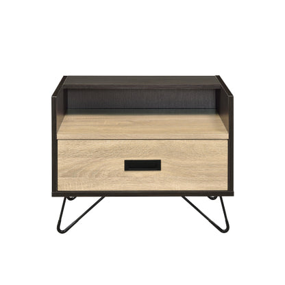 Oak & Black 1-Drawer Nightstand with Hairpin Legs