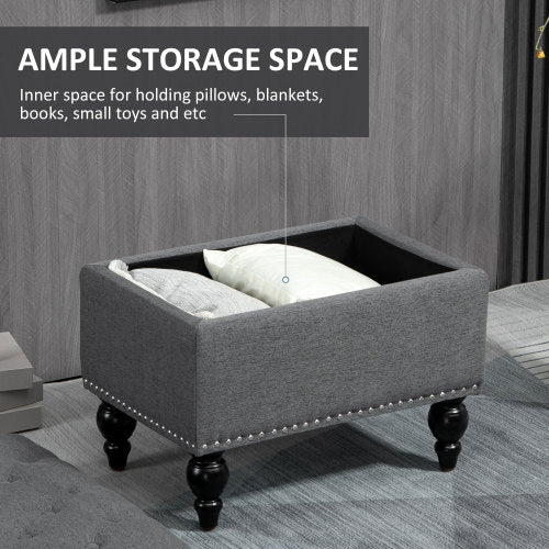 Gray Button Tufted Storage Ottoman Bench with Wood Legs, Removable Lid Footrest Seat for Living Room Bedroom