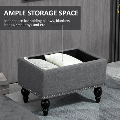 Gray Button Tufted Storage Ottoman Bench with Wood Legs, Removable Lid Footrest Seat for Living Room Bedroom