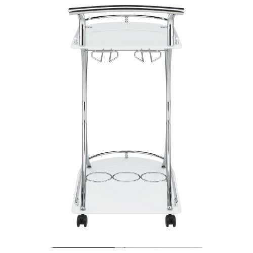 White 2-Tier Glass Shelf Metal Bar Cart