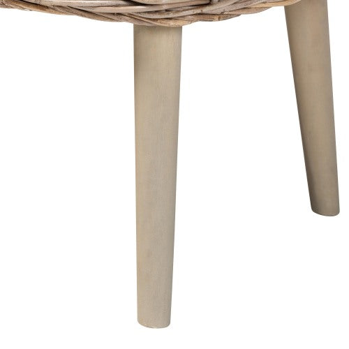 Modern Bohemian Natural Kubu Rattan and Grey Acacia Wood Accent Bench