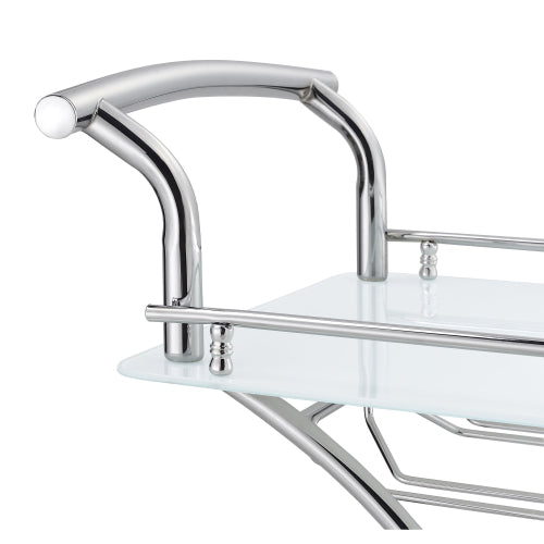 White 2-Tier Glass Shelf Metal Bar Cart