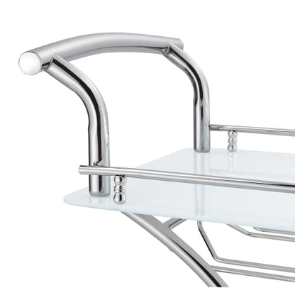 White 2-Tier Glass Shelf Metal Bar Cart