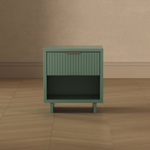 Sage Green Nightstand, 1 Drawer & Shelf, Fluted Front, 18.1inchL¡Á19.7inchH¡Á15.2inchD
