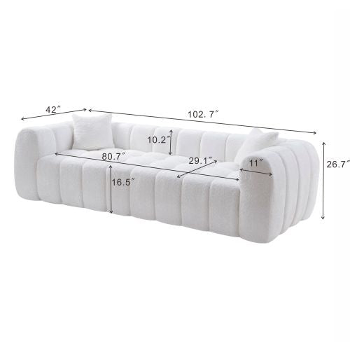 102.7 Inch Marshmallow Cloud Compressed 4-Seater Boucle Sofa with 2 Cushions for Living Room Apartment