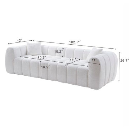 102.7 Inch Marshmallow Cloud Compressed 4-Seater Boucle Sofa with 2 Cushions for Living Room Apartment