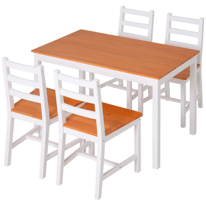5 Piece Dining Table Set with 4 Chairs, Solid Pine Wood