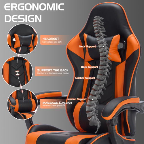 Gaming Chair with Footrest, Ergonomic Computer Chair with Headrest and Lumbar Support, Breathable Material Height Adjustable Video Game Chairs for Adults, Black Orange