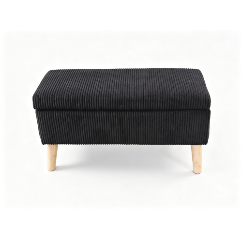 32 inch Corduroy Storage Ottoman Bench with Flip Top & Wood Legs