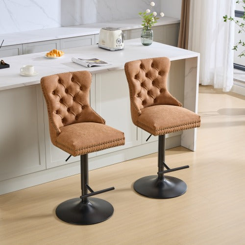 Aged and Retro PU Swivel Barstools Adjusatble Seat Height from 26-33 Inch, Modern Bar Stools with Backs Comfortable Tufted for Home Pub and Kitchen Island (Orange,Set of 2)