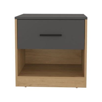 19.7inch High 1-Drawer Nightstand, Natural Oak & Matt Gray, with Open Shelf