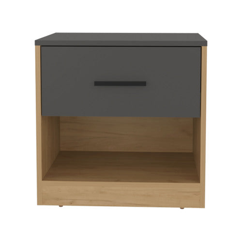 19.7inch High 1-Drawer Nightstand, Natural Oak & Matt Gray, with Open Shelf