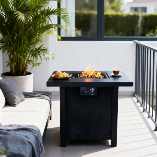 25" H Outdoor Patio Propane Gas Fire Pit Table - 50,000 BTU High-temperature-resistant carving process for environmentally friendly materials with the effect of rattan weaving grain