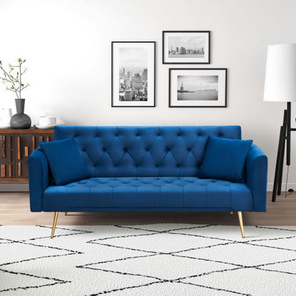 71 Inch American Retro Blue Velvet Convertible Love Seat Sofa Bed for Small Living Room Bedroom Office