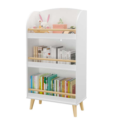 Kids 3-Tier Bookshelf and Toy Storage Organizer with Pine Legs, White