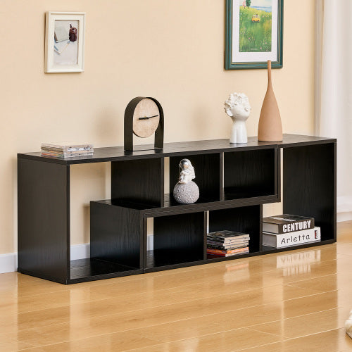 Expandable Modular Black Wood Grain MDF TV Stand Free Combination Open Storage Entertainment Center