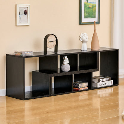 Expandable Modular Black Wood Grain MDF TV Stand Free Combination Open Storage Entertainment Center