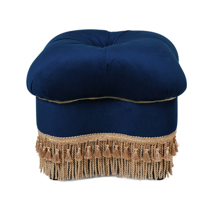 Clover Ottoman Velvet Upholstered Accent Bench with Gold Bullion Fringe