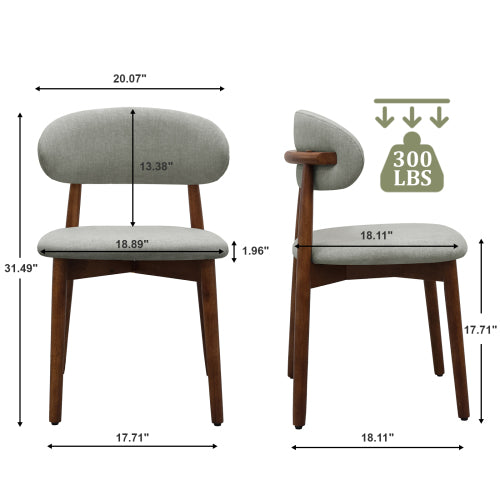 Set of 2 Laurel Green Flannelette Dining Chairs, Crack Resistant Oak Wood Leg Armless Accent Chairs