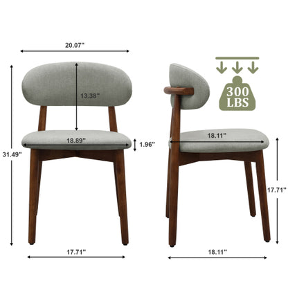 Set of 2 Laurel Green Flannelette Dining Chairs, Crack Resistant Oak Wood Leg Armless Accent Chairs
