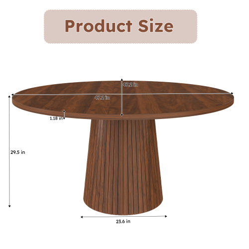 47 Inch Round Farmhouse Dining Table, Walnut Finish