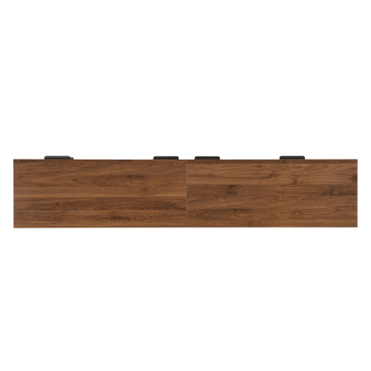 78.74 inch Walnut Fluted Glass Door Legless TV Stand 2 Drawer Media Console Supports Up To 85 inch TV