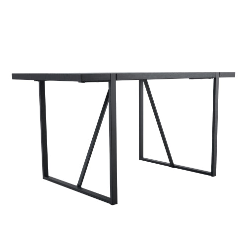 Retro Dining Table with Black Textured Top & Inset Metal Legs