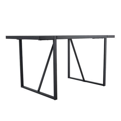 Retro Dining Table with Black Textured Top & Inset Metal Legs