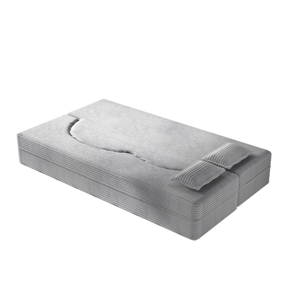 Light-Grey Twin-Size Corduroy Convertible Floor Sofa-Bed,2 Pillows