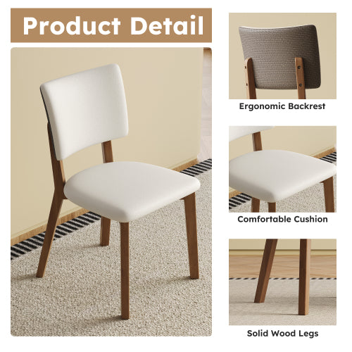 Mid-Century Wood Dining Chairs with PU Upholstery, Set of 2, White/Deep Walnut