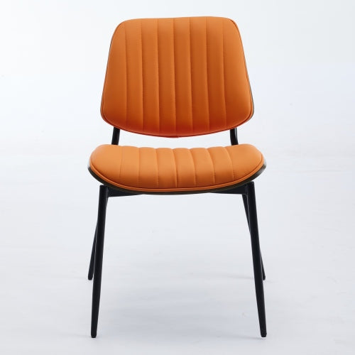 Mid-Century Modern Dining Chairs Set of 2, Orange PU Upholstered Chair with Walnut Bentwood Back & Metal Legs