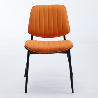 Mid-Century Modern Dining Chairs Set of 2, Orange PU Upholstered Chair with Walnut Bentwood Back & Metal Legs