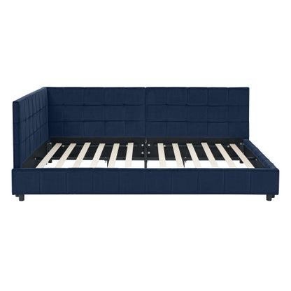 Full Size Upholstered Tufted  Bed Frame, Sofa Bed Frame with Comfortable Backrest and Armrests, Full Size Bed for Bedroom, Living Room,Velvet, Dark blue(80.5inch *59inch *30.5inch )