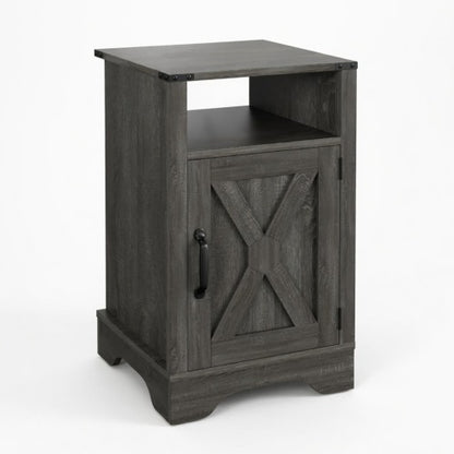 16inch Dark Grey Farmhouse Nightstand with Charger