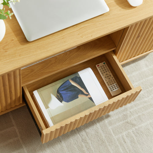 46.5inch  Oval Modern Luxury Coffee Table with Storage, Natural