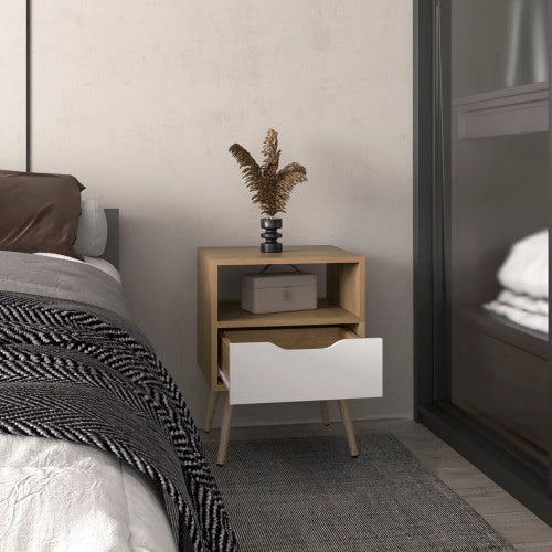Natural Oak & White 1-Drawer Nightstand