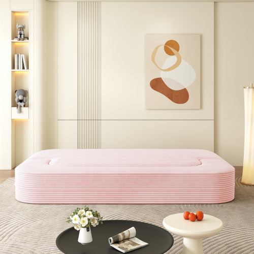 78.7-Inch Baby-Pink Convertible Corduroy Sleeper Floor Sofa-Bed with Zip-On Blanket & 2 Pillows No-Assembly